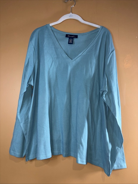 Denim&Co Tops - HC866. D&Co With Long Sleeve Tunic T-Shirt Blue Green Women's 2X A74794